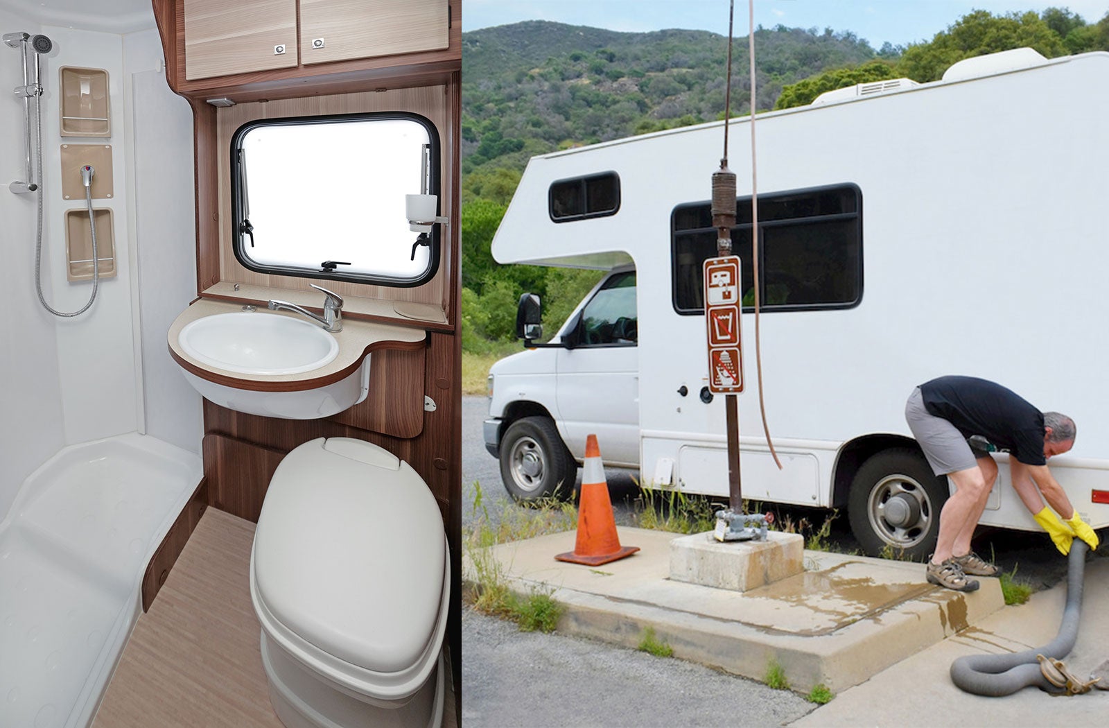 Portable RV/camper toilet and holding tank setup in Monahans, Texas
